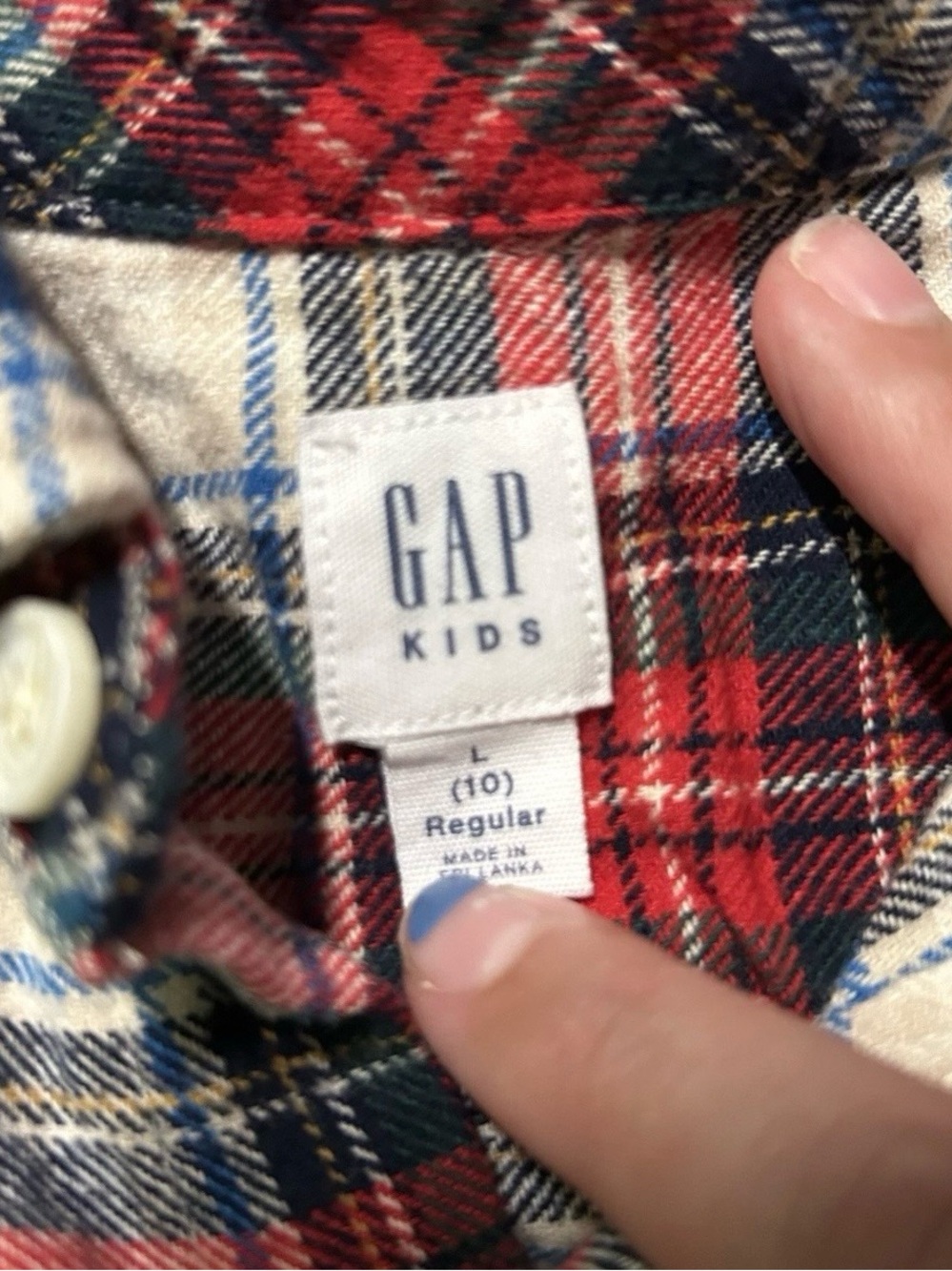 GAP Red Cream and Blue Plaid Button-Down Shirt - Picture 3 of 3